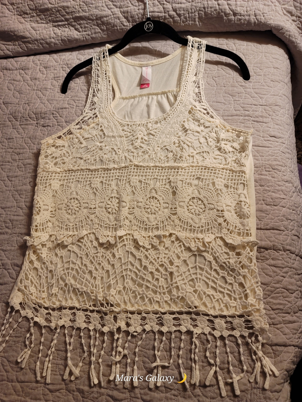Boho Crochet Fringe Tank Top Off-White